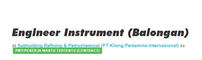 lowongan kerja pertamina Engineer Instrument (Balongan)
